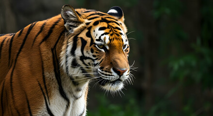 Fototapeta premium Majestic Tiger Profile Against Lush Green Background in Nature