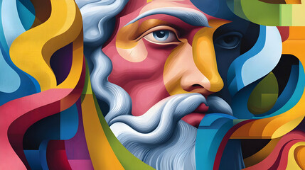 Colorful Abstract Portrait Of An Ancient Man