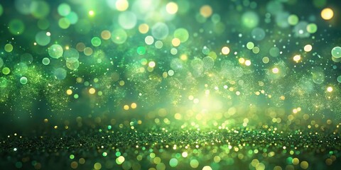 Obraz premium Iridescent light green particles suspended in mid-air with a blurry background, creating a dreamy atmosphere, bokeh effect, sparkly particles