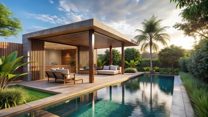 Fototapeta premium Modern Luxury Villa with Private Pool and Gazebo, minimalist decor