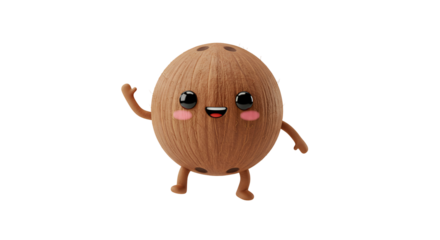 Coconut Character Waving On Transparent Background