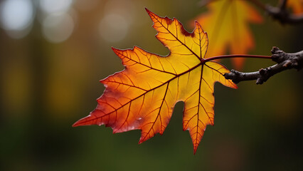 Obraz premium Maple Leaf on Branch with Autumn Colors