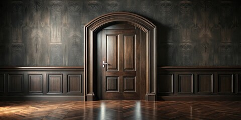 Dark Wooden Doorway with Ornate Frame , corridor, archway,  corridor, archway, rustic, dark wood