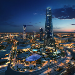 Fototapeta premium Night cityscape skyscrapers urban development