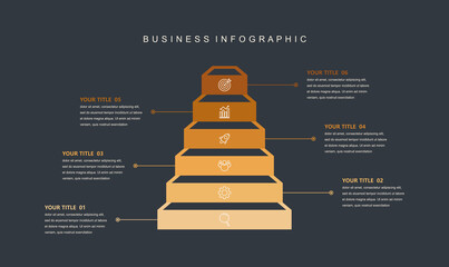 Infographic elements template, Business concept Timeline 6 steps, workflow layout, icons, diagram, report, web design. Creative, marketing data, vector.