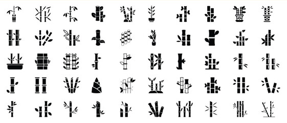 Collection of various bamboo plant silhouettes featuring diverse vector illustrations and minimalist designs