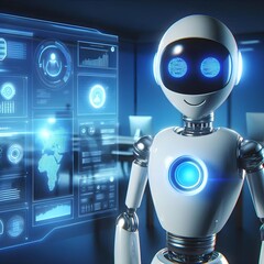 Advanced AI Robot with Hologram Display – Digital Workspace Branding Element