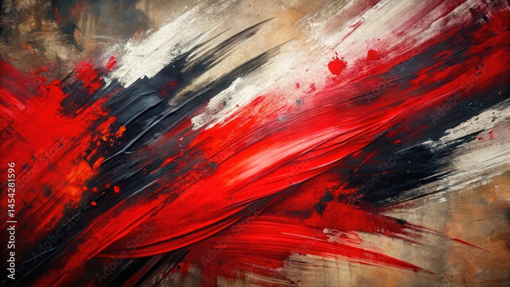 Canvas Prints a dynamic abstract art piece with bold red and black brushstrokes on a textured background