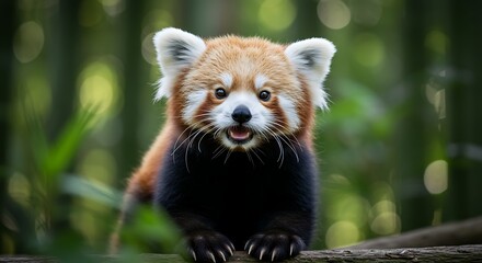 Red pandas curious gaze in lush foliage