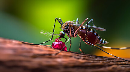 Closeup Of Mosquito Feeding On Wood