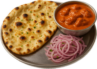 Butter Chicken Curry with Butter Naan and Onion Salad