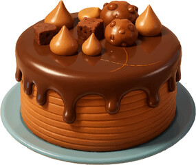 Chocolate Cake with a side of Chocolate Dripping Illustration