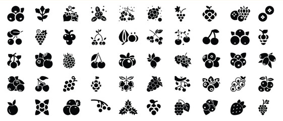 Vector icons collection featuring various types of delicious fresh fruits in silhouette style