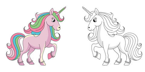 Colorful Unicorn Coloring Page Pair for Kids