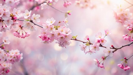 Obraz premium Delicate cherry blossom branches with soft pink hues against a gentle white background, winter, garden, winter, garden,delicate