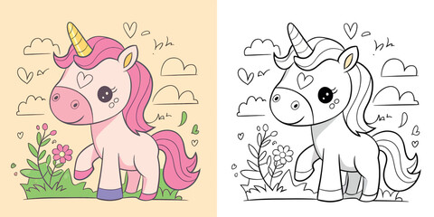 Cute Unicorn Coloring Page for Kids