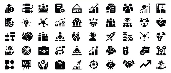 Collection of business and finance icons illustrating growth collaboration and success concepts