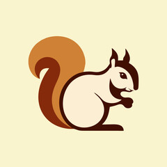 Cute forest animal logo featuring a cartoon squirrel in flat vector format