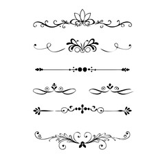  Text dividers doodle set. Wedding decorative elements. Divider ornament, borders, vintage line separators. Hand drawn vector illustration isolated on white background. Gold text dividers doodle set. 