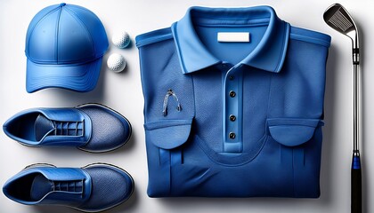 blue Golf sport outfit, accessories and equipment
