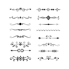  Text dividers doodle set. Wedding decorative elements. Divider ornament, borders, vintage line separators. Hand drawn vector illustration isolated on white background. Gold text dividers doodle set. 