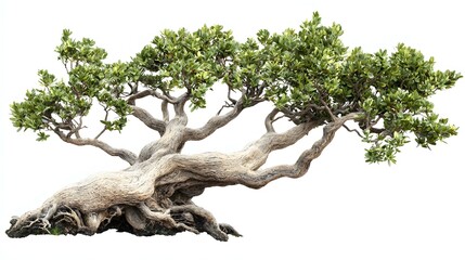 Beautiful old tree with branches, root, and green leaves, isolated on a white background © Chimera