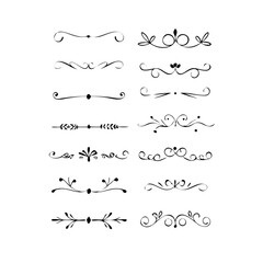  Text dividers doodle set. Wedding decorative elements. Divider ornament, borders, vintage line separators. Hand drawn vector illustration isolated on white background. Gold text dividers doodle set. 