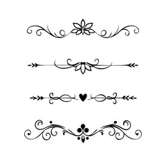  Text dividers doodle set. Wedding decorative elements. Divider ornament, borders, vintage line separators. Hand drawn vector illustration isolated on white background. Gold text dividers doodle set. 