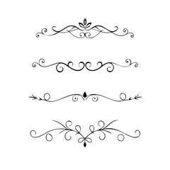  Text dividers doodle set. Wedding decorative elements. Divider ornament, borders, vintage line separators. Hand drawn vector illustration isolated on white background. Gold text dividers doodle set. 