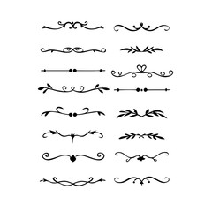 Obraz premium Text dividers doodle set. Wedding decorative elements. Divider ornament, borders, vintage line separators. Hand drawn vector illustration isolated on white background. Gold text dividers doodle set. 
