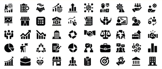 Business and finance icon set depicting growth management teamwork success and strategy