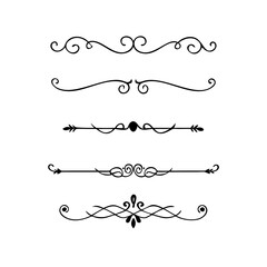 Text dividers doodle set. Wedding decorative elements. Divider ornament, borders, vintage line separators. Hand drawn vector illustration isolated on white background. Gold text dividers doodle set. 