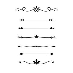 Text dividers doodle set. Wedding decorative elements. Divider ornament, borders, vintage line separators. Hand drawn vector illustration isolated on white background. Gold text dividers doodle set. 
