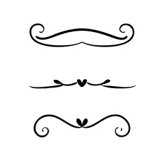 Text dividers doodle set. Wedding decorative elements. Divider ornament, borders, vintage line separators. Hand drawn vector illustration isolated on white background. Gold text dividers doodle set. 
