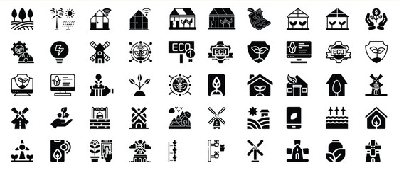 Modern eco farming and sustainable agriculture icon set for environmental awareness