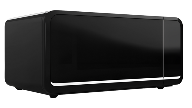 A digital microwave oven with a clean modern design isolated on white background