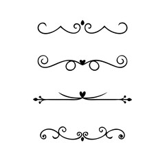 Text dividers doodle set. Wedding decorative elements. Divider ornament, borders, vintage line separators. Hand drawn vector illustration isolated on white background. Gold text dividers doodle set. 
