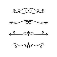 Text dividers doodle set. Wedding decorative elements. Divider ornament, borders, vintage line separators. Hand drawn vector illustration isolated on white background. Gold text dividers doodle set. 
