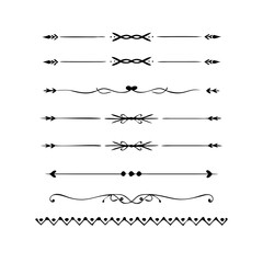 Obraz premium Text dividers doodle set. Wedding decorative elements. Divider ornament, borders, vintage line separators. Hand drawn vector illustration isolated on white background. Gold text dividers doodle set. 