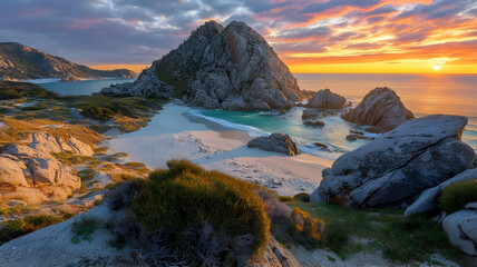 Obraz premium Iconic Rock Island with White Sand Beach