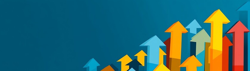 Ascending graphic arrows of different colors on a dark blue background pointing upwards and to the right