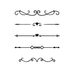 Text dividers doodle set. Wedding decorative elements. Divider ornament, borders, vintage line separators. Hand drawn vector illustration isolated on white background. Gold text dividers doodle set. 
