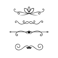 Dividers doodle set. Wedding decorative elements. Divider ornament, borders, vintage line separators. Hand drawn vector illustration isolated on white background.
