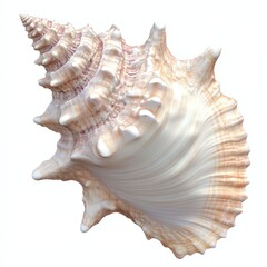 Detailed seashell, light beige and peach hues, intricate spiral and ridges, isolated on white background