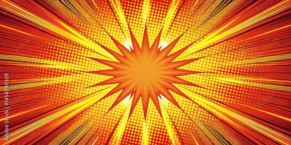 Poster action-packed scene with dynamic speed effects and halftone dots in a comic book background, dynamic