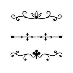 Dividers doodle set. Wedding decorative elements. Divider ornament, borders, vintage line separators. Hand drawn vector illustration isolated on white background.
