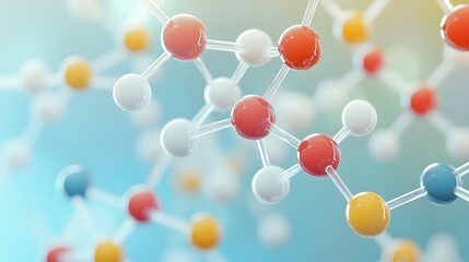 Colorful molecular structure display against a light background.