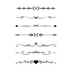 Dividers doodle set. Wedding decorative elements. Divider ornament, borders, vintage line separators. Hand drawn vector illustration isolated on white background.
