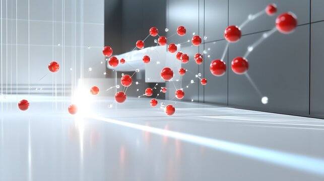 Abstract representation of interconnected spheres in a modern space.