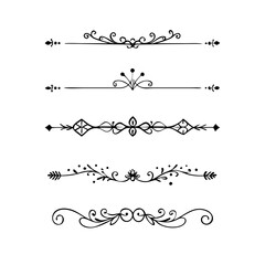 Dividers doodle set. Wedding decorative elements. Divider ornament, borders, vintage line separators. Hand drawn vector illustration isolated on white background.
